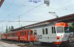 BDeh4/4 15 mit Werbung und Steuerwagen ABt 114 nach St. Gallen am 16.08.2004 im Bahnhof Appenzell