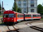 AB - Einfahrender Regio von Altsttten mit 1 + 2 Kl Steuerwagen ABt 112 und Zahnradtriebwagen BDeh4/4 16 im Bahnhof von Gais am 03.09.2008