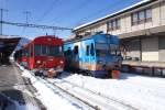 BDe 4/4 44 fhrt am 19.2.09 aus dem Bahnhof Appenzell Richtung Wasserauen aus, whrend der ABt 111 auf die Abfahrt Richtung St.Gallen wartet.