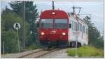 R3094 von Altsttten stadt nach Gais bei der Haltestelle Kreuzstrasse. BDeh 4/4 16 schiebt den ABt 116 bergwrts. Die Zahnstangenabschnitte weisen eine Neigung von 160 o/oo auf. (28.07.2010)