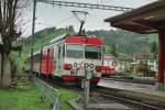 AXPO Werbetriebwagen BDeh 4/4 15 bei der ausfahrt vom Bahnhof Gais am 08.05.2006