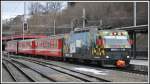 S23 1143 von Gossau nach Appenzell in Herisau. Die einzige Ge 4/4 der AB wurde von Stadler beschafft zum Transport der Normalspurgüterwagen auf Rollböcken. Nach Ende des Güterverkehrs wurden 2010 die Pufffer entfernt (deutlich an der Front zu Erkennen). Seither ist die Ge 4/4 I im normalen Personenzugsverkehr zwischen Wasserauen und Gossau eingesetzt. (16.01.2014)