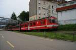 Am Abend des 29.07.2014 fährt BDeh 4/4 Nr. 11 mit einem Regionalzug nach Appenzell in den Zahnstangenabschnitt auf die Ruckhalde (St. Gallen) ein.