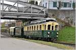 Abschiedsfahrt mit dem  Föfi  (5) über die Ruckhalde nach St.Gallen. BCFeh 4/4 5, B119 und D165 beim Einfahren in den Zahnstangenabschnitt beim Güterbahnhof St.Gallen. (13.11.2016)