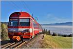 Am Ende der Haltestelle beginnt gleich der nächste Zahnstangenabschnitt hinunter nach Altstätten Stadt. Über dem Rheintal liegt Dunst, Die Appenzeller und die Vorarlberger in höheren Lagen geniessen die Sonne. (10.12.2016)