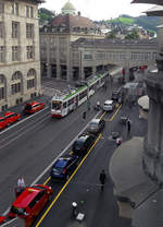 AB/TB: Ehemaliger TB Be 4/8 31-34 als Strassenbahn und S 21 in St. Gallen nach Trogen unterwegs am 25. August 2017. Mit der Inbetriebnahme der Durchmesselinie (DML Ruckhalde) ist diese Aufnahme bald Geschichte.
Foto: Walter Ruetsch