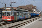 ASm/SNB:  Der ehemalige SNB Triebwagen Be 4/4 86 „WIEDLISBACH“ mit neuen Wappen der Einwohnergemeinde Wiedlisbach im Seeland unterwegs.