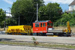 AARE SEELAND mobil/ASm.
EINST UND JETZT.
Das Erscheinungsbild des Schotterzuges.
Tm 2/2 141 mit dem Schotterwagen Fad 596 in Wiedlisbach am 13. Juni 2020.
Foto: Walter Ruetsch