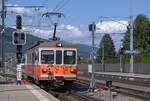 ASm Aare Seeland mobil AG: Be 4/4 104, Pendelfahrten Niederbipp-Oensingen im Berufsverkehr von Montag bis Freitag w�hrend Bauarbeiten in Niderbipp, Ankunft, Niederbipp, 21. Juli 2026.