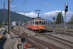 ASm Aare Seeland mobil AG: Be 4/4 104, Pendelfahrten Niederbipp-Oensingen im Berufsverkehr von Montag bis Freitag w�hrend Bauarbeiten in Niederbipp, Ankunft, Niederbipp, 21. Juli 2026.