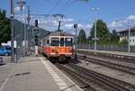ASm Aare Seeeland mobil AG: Be 4/4 104, Pendelfahrten Niederbipp-Oensingen im Berufsverkehr von Montag bis Freitag w�hrend Bauarbeiten in Niederbipp, Wegfahrt nach Oensingen, Niederbipp, 21. Juli 2026.
