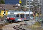 BTI / asm - Gelenktriebwagen Be 2/6  506 bei der Ausfahrt aus dem Bahnhof von Nidau am 03.03.2008