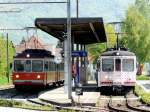asm - Triebwagen Be 4/4 102 neben Be 4/4 103 im Bahnhof von Niederbipp am 06.05.2008