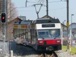 asm BTI - Nachschuss vom Triebwagen Be 2/6  507 bei der ausfahrt im Bahnhof Ins am 06.03.2011