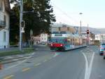 asm Seeland - Triebwagen Be 2/6 501 bei Strassenbergang in Nidau am 21.03.2012 .. Standpunkt des Fotografen im Auto in der Kolone am Warten ..