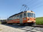 asm Seeland - Be 4/4 302 mit 3 Kieswagen in Siselen am 22.08.2014