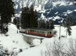 BLM - Triebwagen Be 4/4 21 unterwegs zwischen Grtschalp und Winteregg am 25.02.2011    