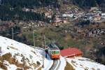 Wagen 22 der BLM mit der Kulisse von Wengen im Hintergrund zwischen Winteregg und Grütschalp; 13.12.2015