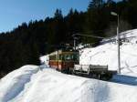 BLM - Einfahrender Triebwagen Be 4/4  23 mit Vorstellwagen in den Bahnhof Grtschalp am 08.02.2008