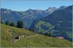 Der BLM Be 4/4 31  Lisi  als Regionalzug 3738 unterwegs von Mürren nach Grütschalp - (Lauterbrunnen) zwischen Winteregg und Grütschalp. 
28. August 2014