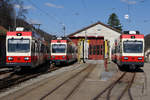 WB/BLT: Der Bahnhof Waldenburg mit den BDe 4/4 13, 12 und 16 am 1.