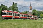 WALDENBURGERBAHN.
Impressionen vom 28. Juni 2018.
Normalerweise sind zwischen Waldenburg und Liestal Dreiwagenzüge unterwegs.
Foto: Walter Ruetsch