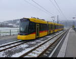 BLT / WB - Be 6/8 110 unterwegs nach Waldenburg in der Haltestelle Bad Bubendorf am 13.02.2024