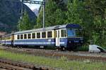 BERNER OBERLAND-BAHNEN, BOB.
Ausrangierter Kurzpendelzug bestehend aus dem ABeh 4/4 308 und dem ABt 413, ehemals RBS/SZB in Zweilütschinen am 25. Mai 2018.
Foto: Walter Ruetsch 