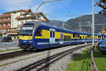 ABDeh 8/8 322 der Berner Oberland Bahn verlässt den Bahnhof Wilderswil. Die Aufnahme stammt vom 12.10.2019.