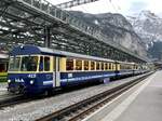 Der BOB ABt 415 mit einem weiteren B, einem Gelenksteuerwagen 2. Generation und dem ABeh 4/4 II 311 am 6.3.20 im Bahnhof Lauterbrunnen.