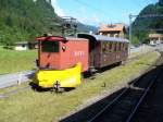 BOB - Dienstwagen / Schneepflug X 1 mit Nostalgie Personenwagen C 29 im Bahnhofsareal von Zweiltschienen am 16.06.2007..