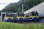 Die drei ABeh 4/4 II 311–313 die am 19.9.25 zum Abschluss vor dem Depot Zweilütschinen aufgestellt wurden.