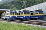 Die drei ABeh 4/4 II 311  Grindelwald , 312  Interlaken  und 313  Lauterbrunnen  die am 19.9.25 nach der Abschiedsfahrt vor dem Depot Zweilütschinen aufgestellt wurden.
