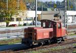 Berner Oberland-Bahn Rangierlok BOB 1 (CHRIGEL) eine Tm 2/2 am 02.10.2011 in Interlaken Ost, vor dem Depot der Ballenberg Dampfbahn.