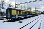 Abgestellte BOB Personenwagen im Bahnhof Interlaken Ost, zuvorderst der B 247, 17.12.2012.