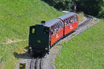 H2/3 Nr. 14 der Brienzer Rothornbahn zusammen mit den beiden SG B 7 und SG B 8 f�hrt am 26.06.2026 Richtung Station Planalp.