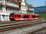 CJ - Triebwagen ABe 2/6  632 bei der einfahrt im Bahnhof Tavannes am 21.07.2013 .. Standort des Fotografen ausserhalb der Geleise