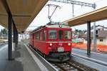 Nach der Umstellung von Gleich- auf Wechselstrom der RhB Linie Chur-Arosa wurden zwei der alten Triebwagen an die CJ f�r den G�tertransport verkauft. Einer davon ist noch heute im Einsatz (der zweite ist mit gr�sseren Sch�den abgestellt). Doch auch der noch in Betrieb stehende Bef 4/4 641 (ex. ABe 4/4 641) wird nicht mehr lange im Einsatz stehen, schon bald wird er durch die von der Frauenfeld-Wil Bahn �bernommenen Triebwagen ersetzt. Im Bild steht der Triebwagen im neu umgebauten Bahnhof Le Noirmont, 17.11.2014.