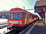 Steuerwagen ABt 714 mit Triebwagen BDe 4/4 614 nach La Chaux-de-Fonds, im Bahnhof von Saignelégier - 29.02.2012