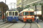SSIF Triebwagen ABe 6/6 und Be 4/8 der FART,nebeneinander noch im oberirdischen FART Bahnhof in Locarno (80er Jahre,Archiv P.Walter)