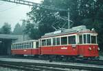 Forchbahn Zürich - Esslingen__Vor dem Depot auf der Forch. Tw CFe 2/2 Nr.6 von 1915, 1935 von SLM mit dreiachsigem Lenkuntergestell zum CFe 2/3 umgebaut, mit Bw 119 Bj.1930; 1962 gebraucht von den Transports publics de la région lausannoise (TL) erworben.__15-09-1974