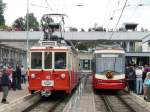 Forchbahn - 100 Jahr Feier .. Oldtimer Triebwagen Be 4/4 10 neben dem Triebwagen Be 4/6 71 im Bahnhof Forch am 02.09.2012 .. Aufnahme wurde von einem Bahnbergang aus gemacht.. 