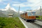 MGB GGB - Entlastungszug 233b von Zermatt nach Gornergrat am 29.06.2007 in Riffelboden mit Bhe 4/8 3041 - Hinweis: Blick Matterhorn  