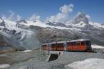 Bhe 4/6 3083 und Bhe 4/6 3081 bezwingen am 27.07.2013 die letzten Meter hinauf zum Gornergrat.