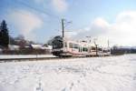 Triebwagen Be 4/8 29 verlsst Reinach in Richtung Leimbach.