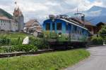 TPC/ASD: 100 Jahre ASD. Die Navettes gratuites entre Aigle et de dépôt Infra wurden mit dem BDe 4/4 2 geführt. Auf diesem kurzen fotogenen Streckenabschnitt verkehrt die ASD als Strassenbahn. Die Aufnahme ist am 5. Juli 2014 entstanden.
Foto: Walter Ruetsch