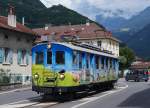 TPC/ASD: 100 Jahre ASD. Die Navettes gratuites entre Aigle et de dépôt Infra wurden mit dem BDe 4/4 2 geführt. Auf diesem kurzen fotogenen Streckenabschnitt verkehrt die ASD als Strassenbahn. Die Aufnahme ist am 5. Juli 2014 entstanden.
Foto: Walter Ruetsch