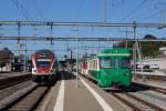 SBB/MBC/BAM: RE nach Romont mit RABe 511 103 anlässlich einer Begebnung mit dem MBC Bt 54 in Morges am 20. Juli 2015.
Foto: Walter Ruetsch