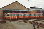 BD: BDe 8/8 Parade vor der Werkstätte Bremgarten am 24. April 1982. Nach der Inbetriebnahme der 14 neuen Niederflur-Gelenktriebzügen des Typs ABe 4/8  Diamant  wurden 8 der 9 BDe 8/8 verschrottet. Am 30. Juni 2012 wurde mit dem BDWM-Jubiläum (1902 – 2012) und dem Stadtfest Bremgarten auch die forcierte Wieder-Inbetriebnahme des nun historischen Triebwagens Be 8/8 No. 7 der Bremgarten-Dietikon Bahn gefeiert dank der IG BDe 8/8. 
Foto: Walter Ruetsch