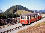 Erinnerung an die alten Chemins de Fer Veveysans (CEV): Lokomotive 3 mit Wagen 211 haben den Gipfel von Les Pléiades erreicht, 10.Oktober 1967.